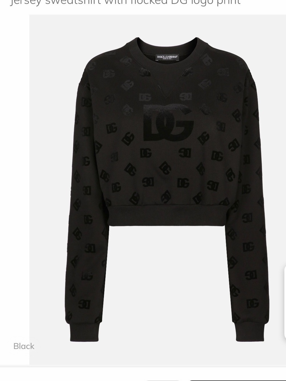 Dolce & Gabbana Black Cropped Flocked Logo Sweatshirt 40